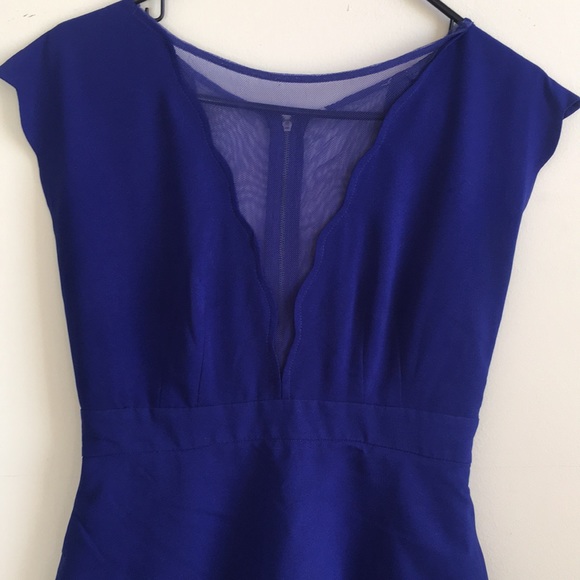 No Brand Bright Blue Deep V Sheer Dress - Picture 3 of 10